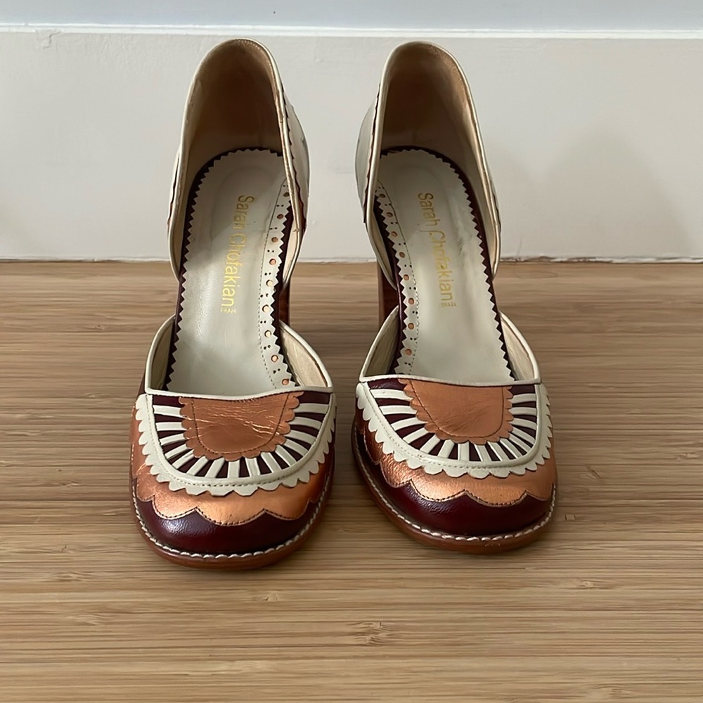 Designer Burgundy, Rose Gold and Cream Shoes, Size EU 40